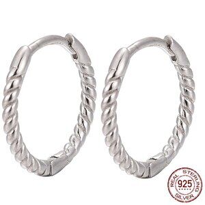 Silver Huggie Hoops, 925 sterling Silver Rope texture 12mm small hoop earrings